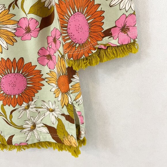 Spartina 449 Green Floral Tunic Top Fringe Trim Bold Print Cotton Size Small - Picture 3 of 7